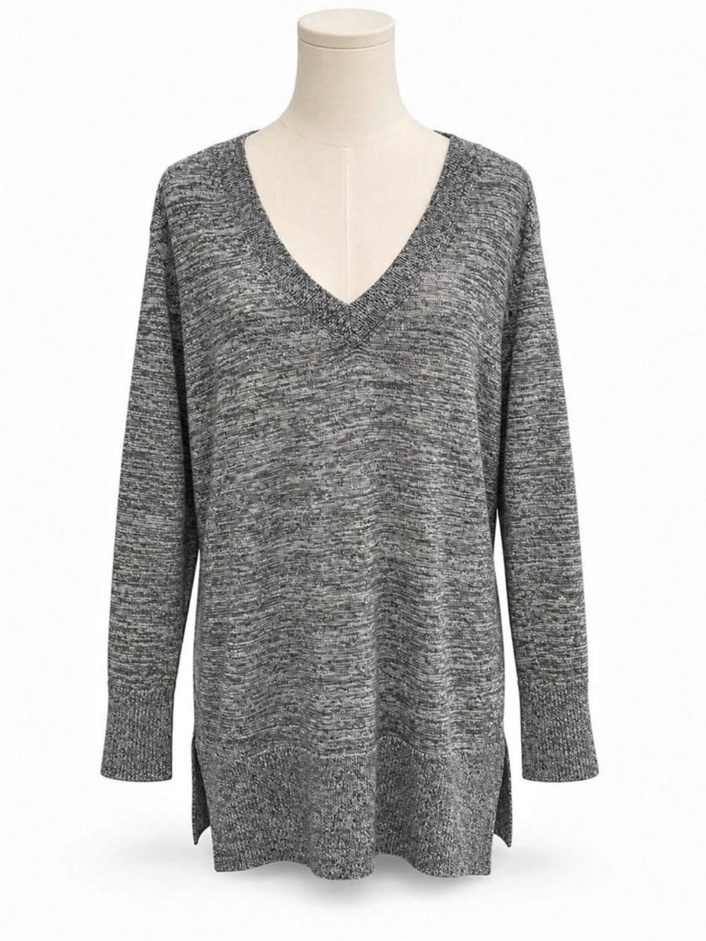 Banana Republic Pima Cotton Cashmere Tunic Sweater Medium Gray V Neck